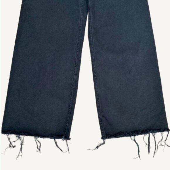 Zara High Rise Wide Leg Raw Hem Charcoal Denim Jeans Black Size 6 - Picture 6 of 11